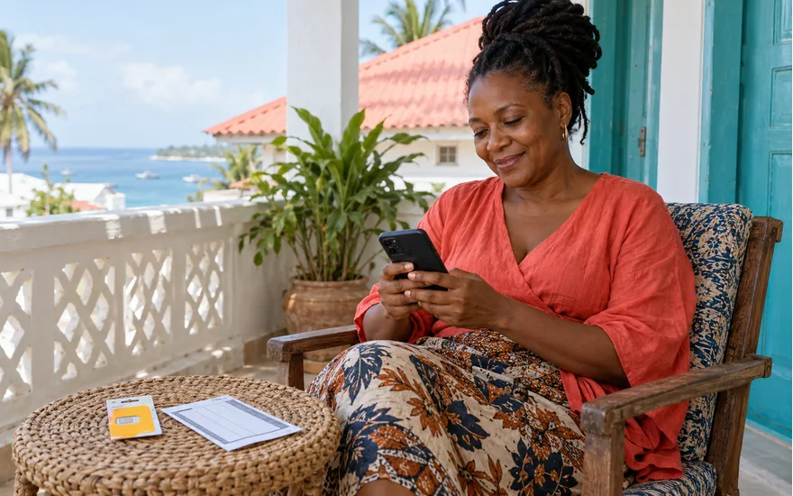 Wasafi Bet password recovery preparation illustrated by an adult with a phone, sealed SIM packet and sports coupon